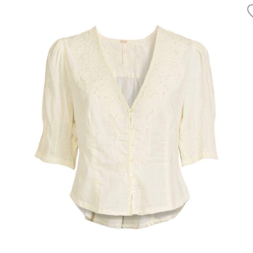 NWT Free People Laurie Embroidered Blouse In Bones Medium - Picture 3 of 7